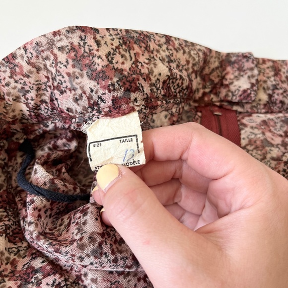 Vintage Ditsy Floral Midi Skirt 90s Boho Skater Pink Burgundy Small - Picture 5 of 8